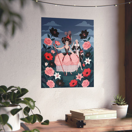 🌹🎀 The Lady Of The Grand Floral Masquerade Matte Vertical Poster – Art Deco Fashion Whimsy