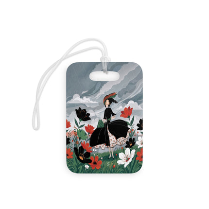 🌧️🌺 The Stormy Flower Walk Luggage Tag – Art Deco Floral Fashion