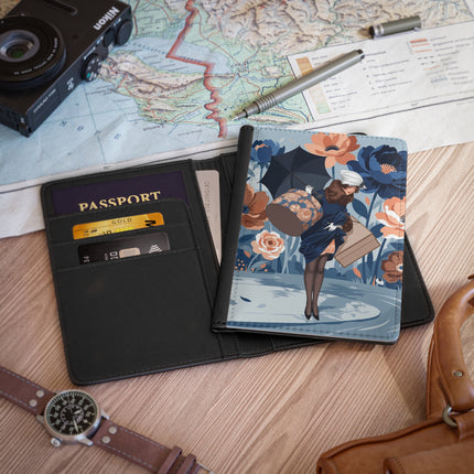☂️🌺 The Lady Of The Traveling Garden Passport Cover – Art Deco Floral Adventure