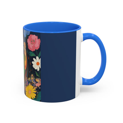 The Lady And The Crimson Moonbird Colorful Mugs – Art Deco Whimsical Garden Elegance
