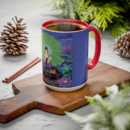 The Lady Of The Moonlit Needlework Colorful Mugs – Art Deco Crafting Elegance