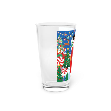 🦌🍬 The Lady Of The Peppermint Christmas Garden Pint Glass – Colorful Art Deco Holiday Fantasy