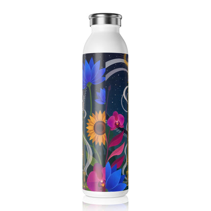 🌙🌺 The Enchanted Midnight Garden Masquerade Slim Water Bottle – Art Deco Floral Fantasy