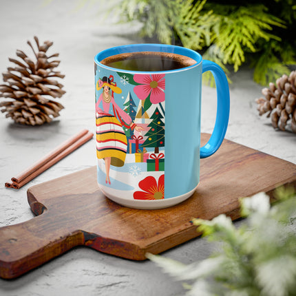 🌼🎄 The Christmas Blossom Belle Colorful Mug – Colorful Art Deco Holiday Fantasy