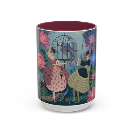 The Ladies And The Enchanted Macaw Colorful Mugs – Art Deco Botanical Elegance