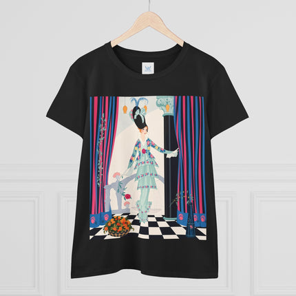 🌸🎭 The Lady Of The Garden Salon Cotton Tee – Art Deco Floral Elegance