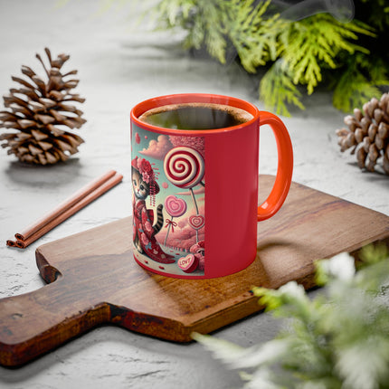 Whimsical Geisha Kitten in a Valentine Garden Colorful Mugs (11oz, 15oz)