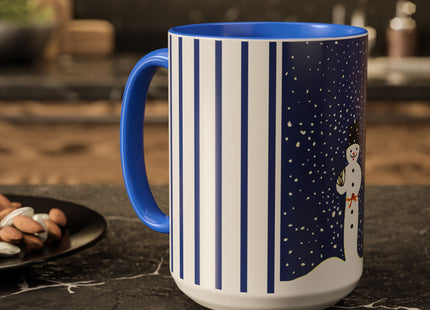 Snowman in Falling Snow Colorful Mugs (11oz, 15oz)