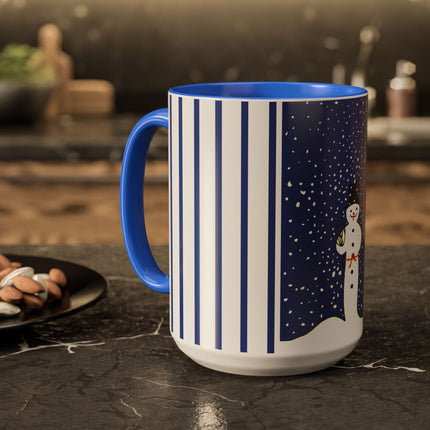 Snowman in Falling Snow Colorful Mugs (11oz, 15oz)