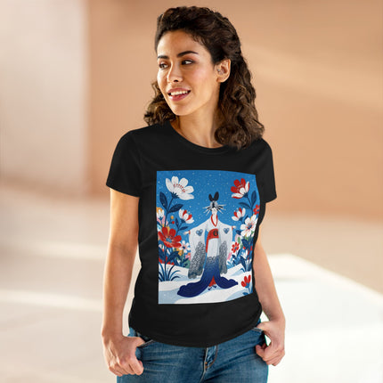 🌸❄️ The Winter Blossom Kimono Cotton Tee – Japanese-Inspired Floral Elegance