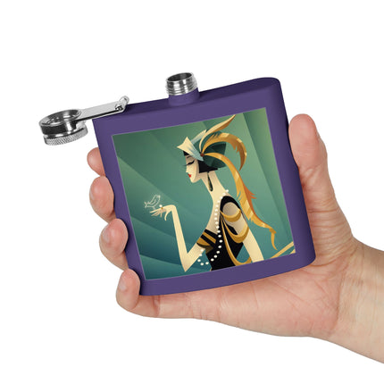 Art Deco Flapper with Bird Flask – Elegant Glamour & Timeless Style