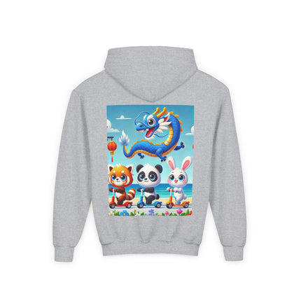 Seaside Scooter Friends Youth Hooded Sweatshirt – Coastal Fun & Playful Adventure