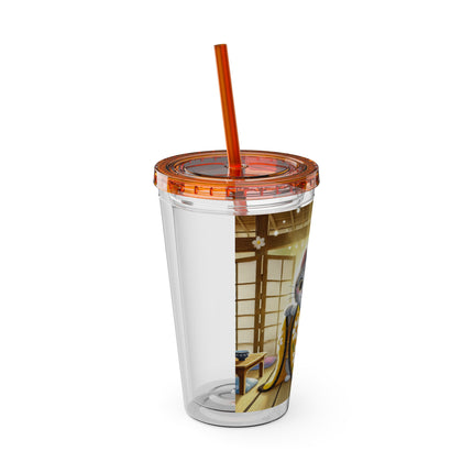 Playful Kitten in the Tea Room Sunsplash Tumbler with Straw, 16oz
