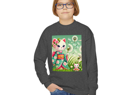 Geisha Kitten and the Dandelion Wish Youth Crewneck Sweatshirt