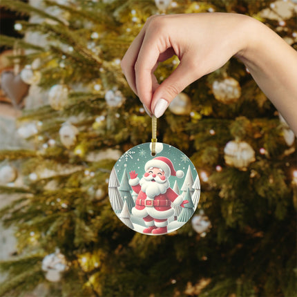 Santa's Joyful Night Glass Ornament