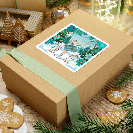 🦩🎄 The Lady Of The Christmas Garland Birds Kiss-Cut Sticker – Whimsical Art Deco Holiday Fantasy