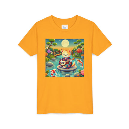 Melodic Kitten by the Koi Pond Youth Short Sleeve Tee