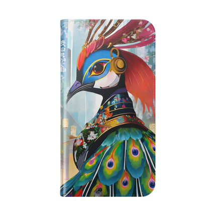 🦚🌸 Techno Plumes Peacock Flip Case – Neon Elegance & Sakura Dreams