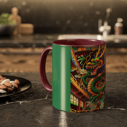 Tibetan Dragon Over Kabuki Duel Colorful Mugs (11oz, 15oz)