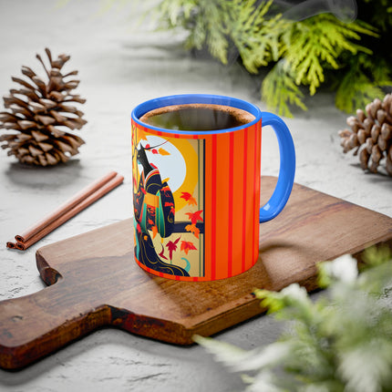 Black Cat in Kimono Colorful Mugs, 11oz