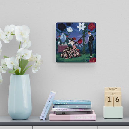 🌹🪞 The Lady Of The Midnight Garden Vanity Acrylic Wall Clock – Art Deco Floral Romance