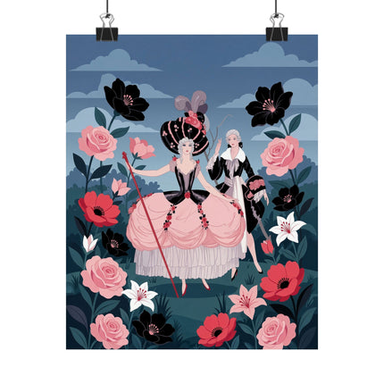 🌹🎀 The Lady Of The Grand Floral Masquerade Matte Vertical Poster – Art Deco Fashion Whimsy