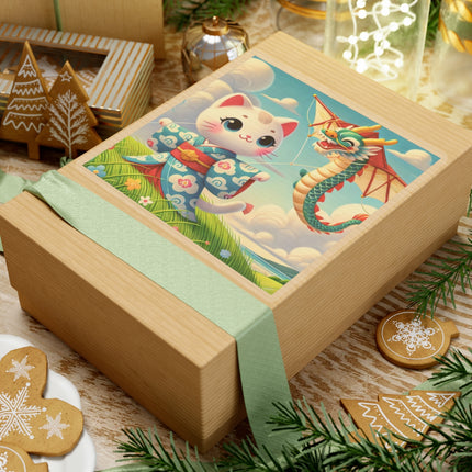 🪁🐉 Geisha Kitten and the Dragon Kite Kiss-Cut Sticker – Joyful Flight & Dragon Spirit