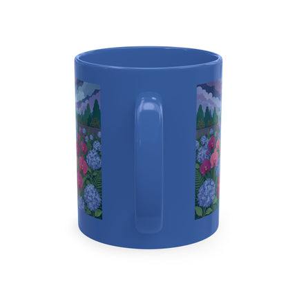 🦚🌸 The Lady & The Peacock On The Garden Steps Ceramic Mug – Art Deco Garden Elegance