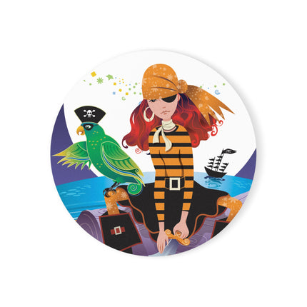 Moonlit Pirate Halloween Cork Back Coaster
