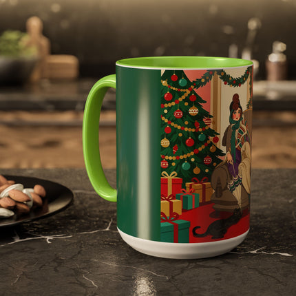 🖤🔥 The Lady Of The Christmas Hearth Colorful Mug – Art Deco Holiday Elegance