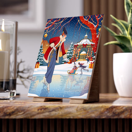 ⛸️🎄 The Christmas Skating Pavilion Ceramic Tile – Art Deco Holiday Elegance