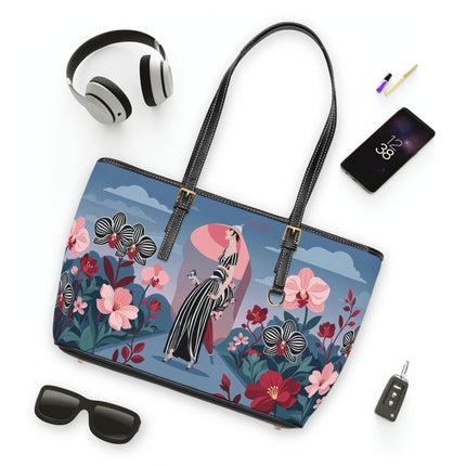 🌸🖤 The Striped Orchid Promenade Shoulder Bag – Art Deco Floral Fashion
