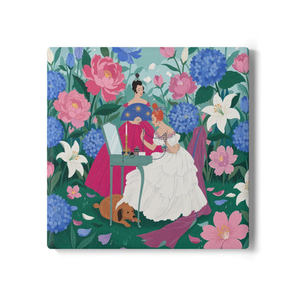 💎🌸 The Lady Of The Jeweled Garden Ceramic Coaster – Art Deco Floral Elegance