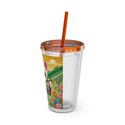 Samurai Kitten Sunsplash Tumbler with Straw, 16oz