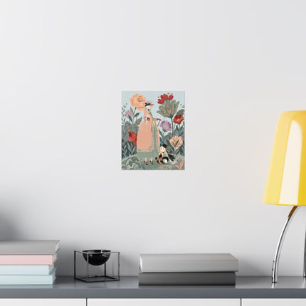 🌸🐈 The Lady And Puss In Boots Grand Floral Promenade Matte Vertical Poster – Art Deco Fashion Whimsy