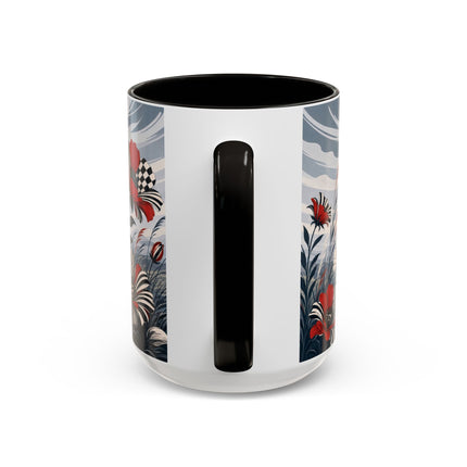 ☔🌹 The Scarlet Checkerboard Rainstorm Colorful Mug – Art Deco Floral Elegance