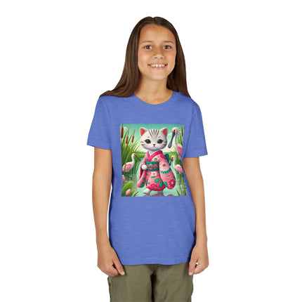 Geisha Kitten Strolls Among the Spoonbills Youth Short Sleeve Tee