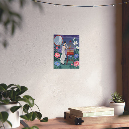 🦜🌸 The Lady Of The Garden Aviary Matte Vertical Poster – Art Deco Botanical Elegance