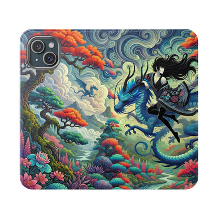 Mystic Guardian of the Sky Flip Case – Warrior Fairy & Turquoise Dragon