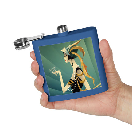 Art Deco Flapper with Bird Flask – Elegant Glamour & Timeless Style