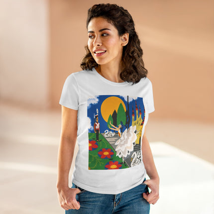 🦢🏰 The Enchanted Swan Ballet Cotton Tee – Art Deco Fairytale Whimsy