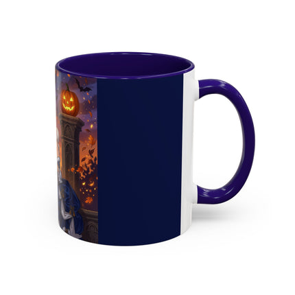 🎃💙 The Pumpkin Lantern Courtship Colorful Mug – Romantic Halloween Elegance