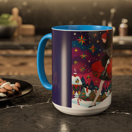 🎁✨ The Lady Of The Christmas Hatbox Colorful Mug – Art Deco Holiday Fantasy