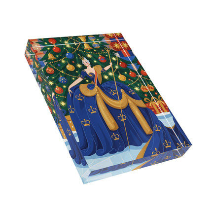 👑🎄 The Christmas Queen Of Golden Bells Acrylic Art Block – Art Deco Holiday Elegance