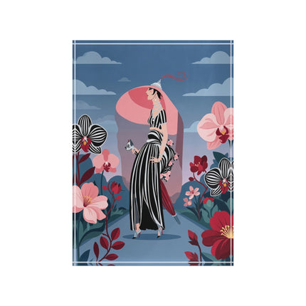 🌸🖤 The Lady Of The Striped Orchid Acrylic Art Block – Art Deco Floral Elegance