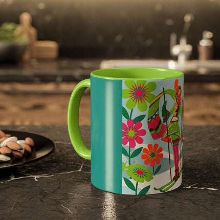 🎿🌸 The Winter Flower Adventurer Colorful Mug – Colorful Ski Fantasy