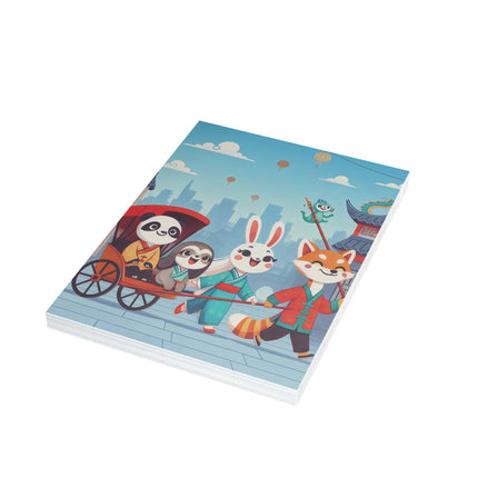 🐉🏮 The Dragon Rickshaw Parade Greeting Card – Whimsical Animal Adventure
