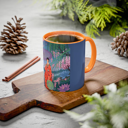 The Lady Of The Cherry Blossoms Colorful Mugs – Art Deco Spring Elegance