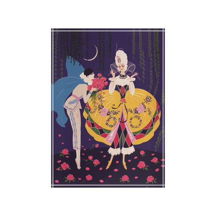 🌹🌙 The Lady Of The Moonlit Rose Masquerade Acrylic Art Block – Art Deco Fashion Illustration