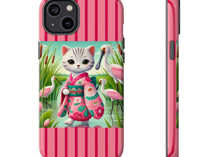 Geisha Kitten Strolls Among the Spoonbills Phone Cases